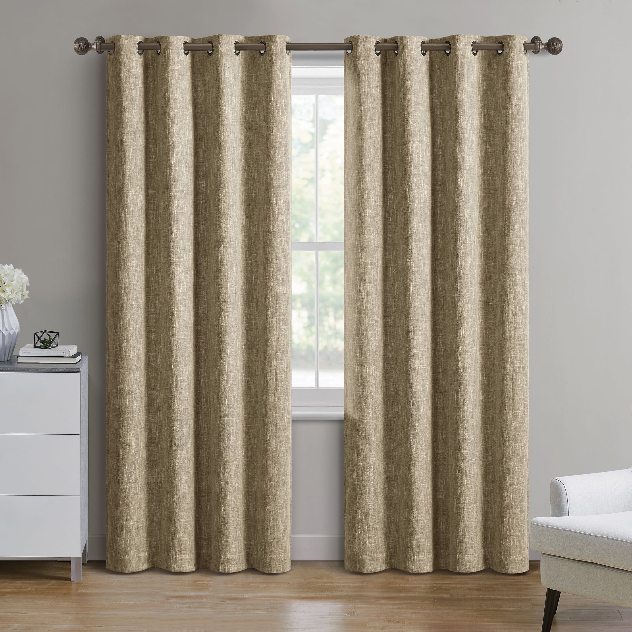 Better Homes & Gardens Woven Textured Grommet Blackout Curtain Panel, Beige, 50"W x 84"L | Walmart (US)