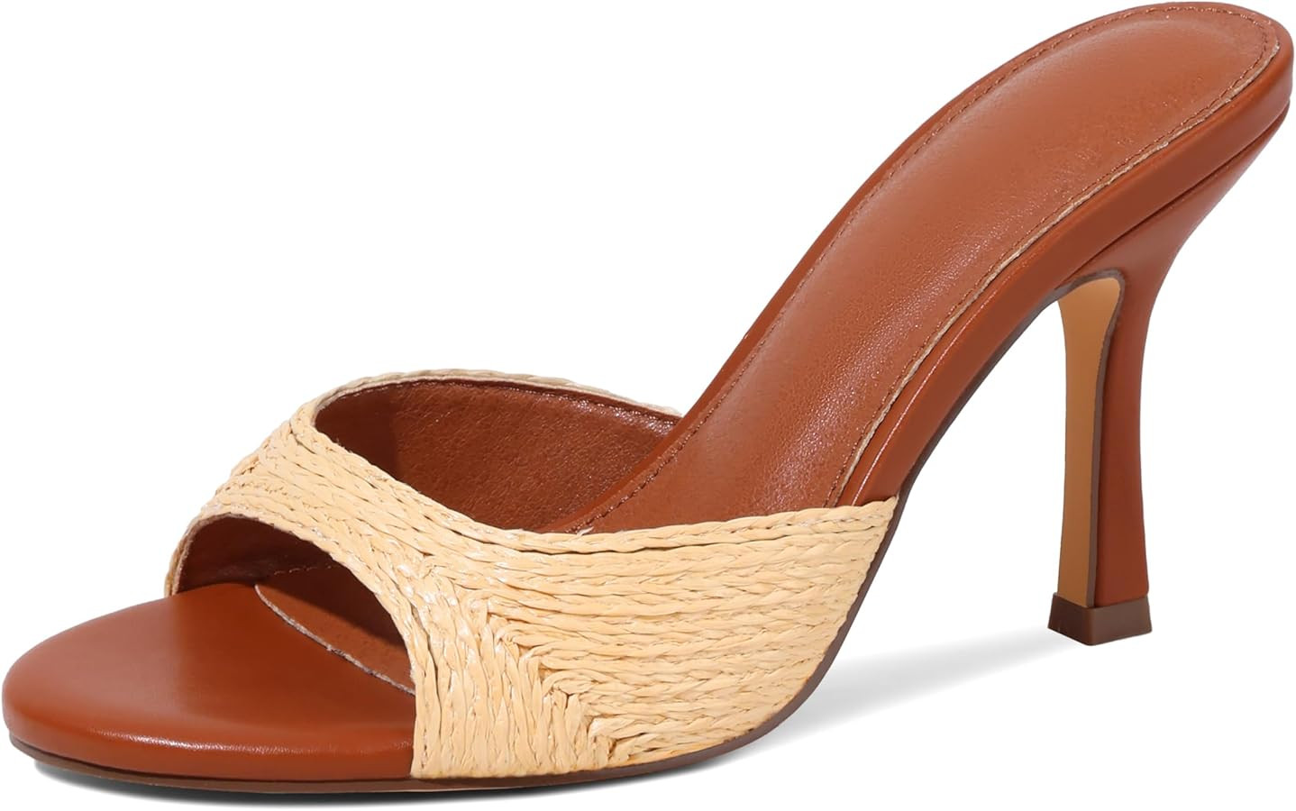 Raffia Woven Heels Sandals for Women Slip On Kitten Heels Mule Slides - Open toe, Espadrille, Sum... | Amazon (US)