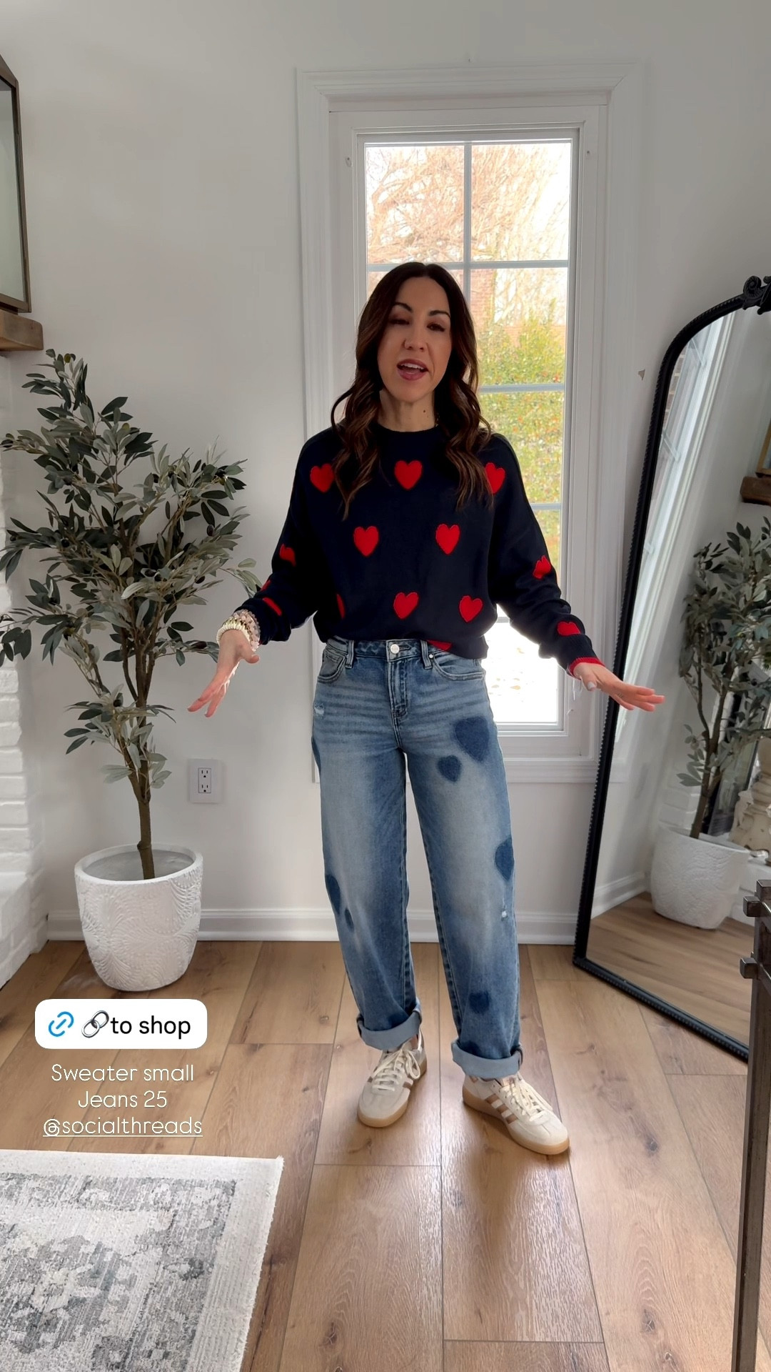 Small heart sweater. 25 boyfriend jeans. Sneakers size down. Valentine’s Day sweater. Valentine’s Day outfit.

#LTKOver40 #LTKValentine