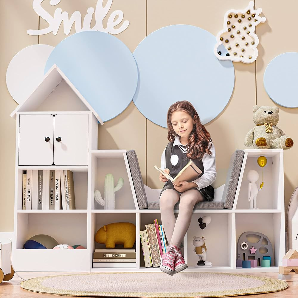 Cozy Castle Wooden Kids Bookshelf with Reading Nook and Book Shelf Storage Organizer, Kids Bookca... | Amazon (US)