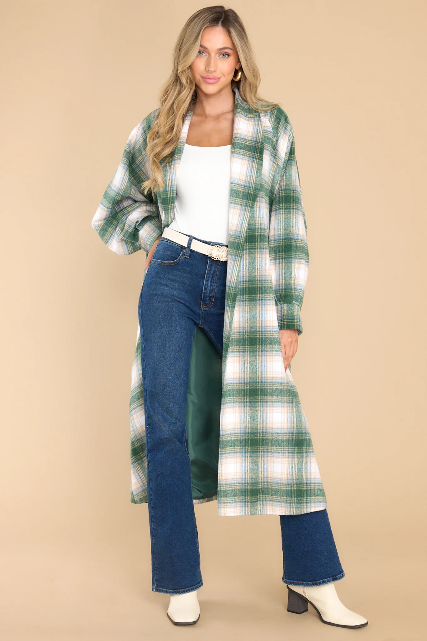 Cuddly Company Green Plaid Coat | Red Dress 