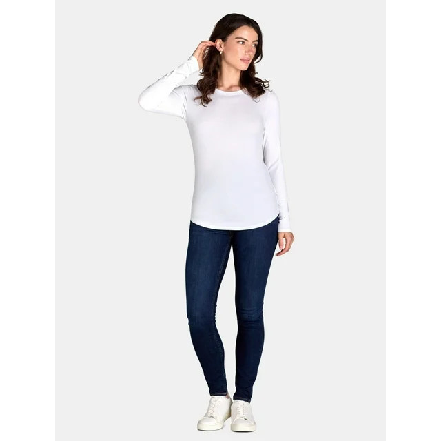 No Boundaries Ribbed Crewneck Tee with Long Sleeves, 1 or 2-Pack, Women's | Walmart (US)