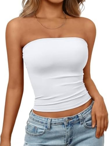 Women's Strapless Tube Tops Backless Sleeveless Bandeau - Summer 2025 Casual Going Out Y2K Basic ... | Amazon (US)