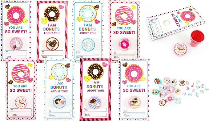 Tiny Mills 36 PACK Donuts Cards with Donuts Stampers for Valentine's Day Classroom Exchange Birth... | Amazon (US)