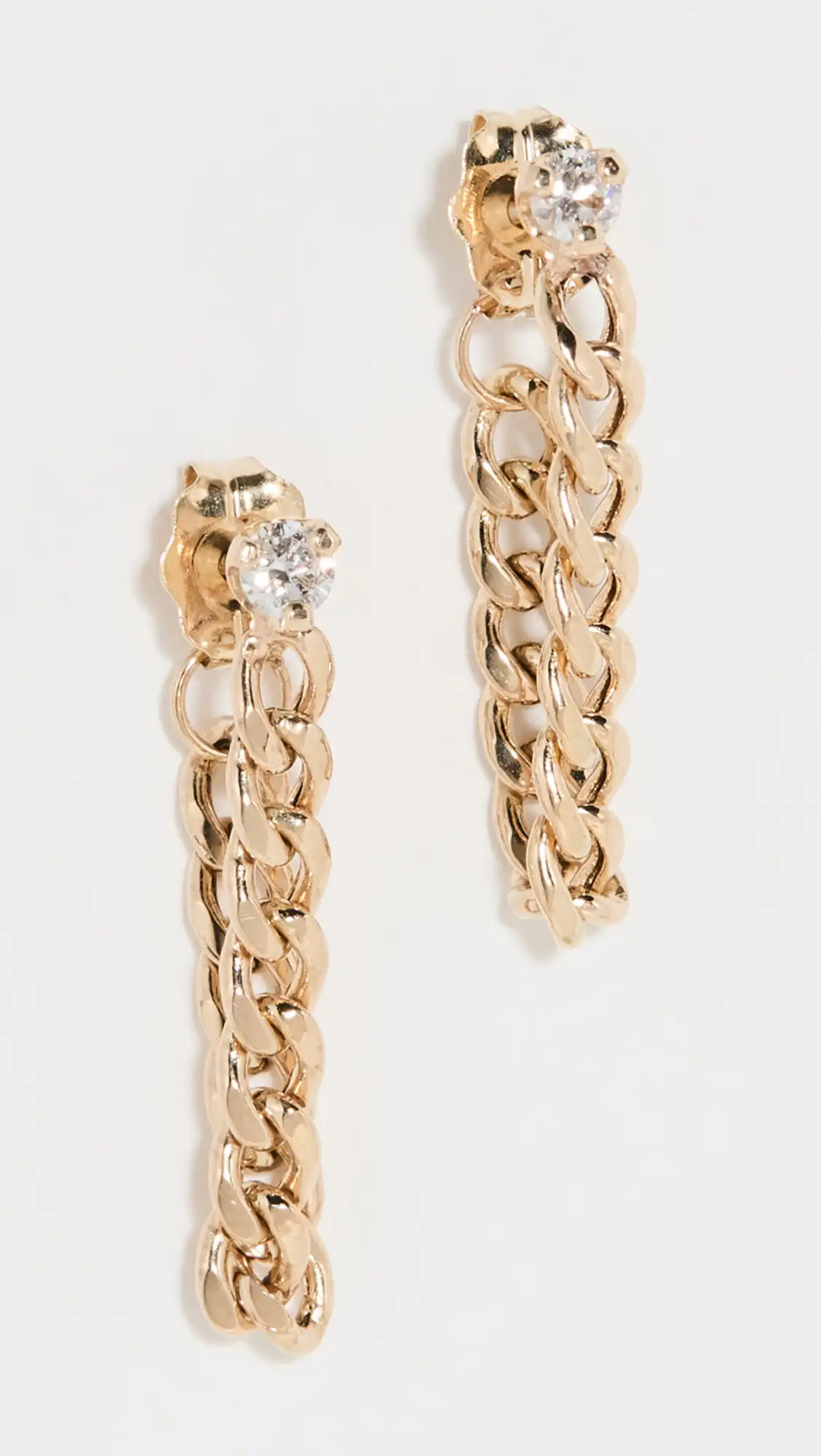 Zoe Chicco 14k Prong Diamond Small Curb Chain Huggie Earrings | Shopbop | Shopbop