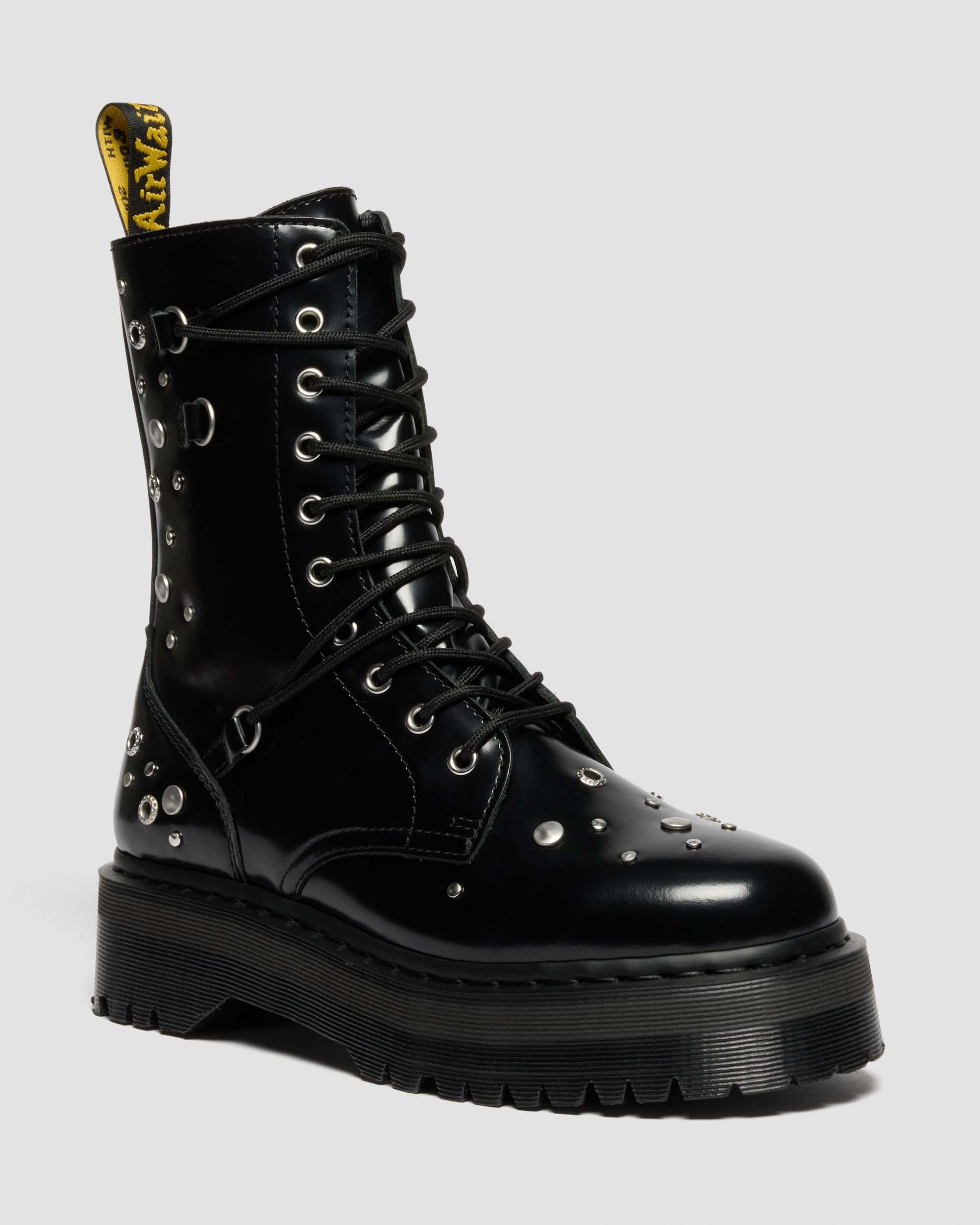 JADON HI STUDDED BUTTERO LEATHER PLATFORM BOOTS in Black Buttero | Dr. Martens | Dr. Martens