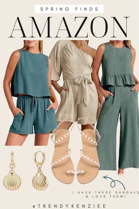 amazon spring two piece sets & rompers , neutral romper , blue two piece set , pearl sandals , seashell earrings , beach girl , beach girl style , beach outfit , vacay style , vacation outfit , travel ootd , summer ootd , summer amazon dresses 

#LTKunder50 #LTKswim #LTKfit