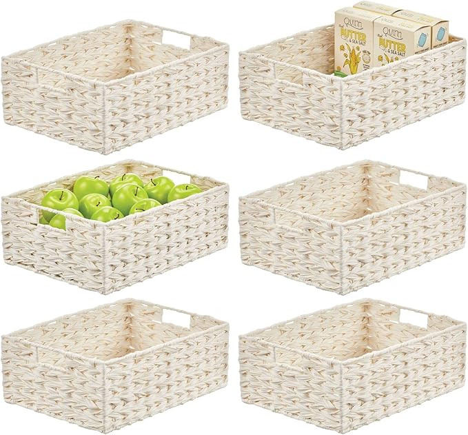 mDesign Woven Farmhouse Kitchen Pantry Food Storage Organizer Basket Bin Box - Container Organiza... | Amazon (US)
