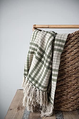 Creative Co-Op Soft and Cozy Woven Recycled Cotton Blend Printed Plaid Decorative Blanket with Fring | Amazon (US)