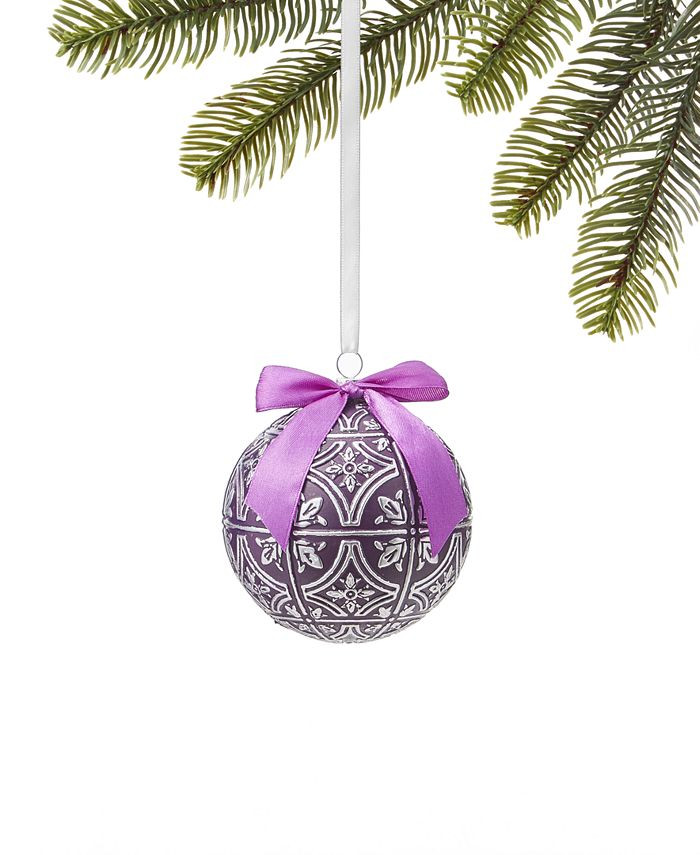 Holiday Lane Royal Holiday Purple Bow and Silver Pattern Ball Ornament, Created for Macy's & Revi... | Macys (US)