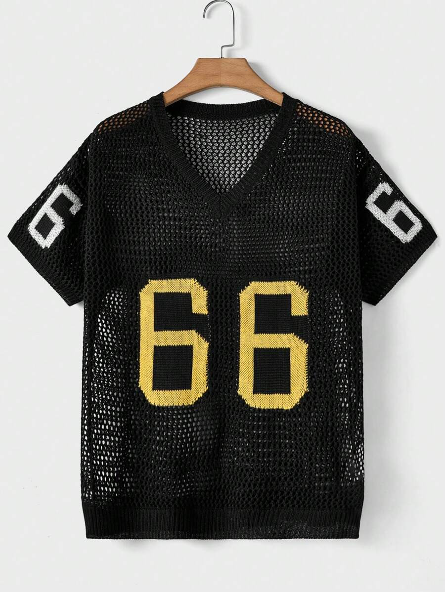 ROMWE Prep Men'S Digital Pattern Short Sleeve Knitted Sweater, Suitable For Daily Wear In Spring ... | SHEIN