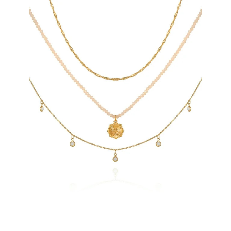 Time and Tru Women's Gold Tone 16" Trio Romantic Dainty Necklace Set | Walmart (US)