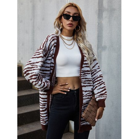 Women s Zebra Stripe Drop Shoulder Cardigan Y028D | Walmart (US)