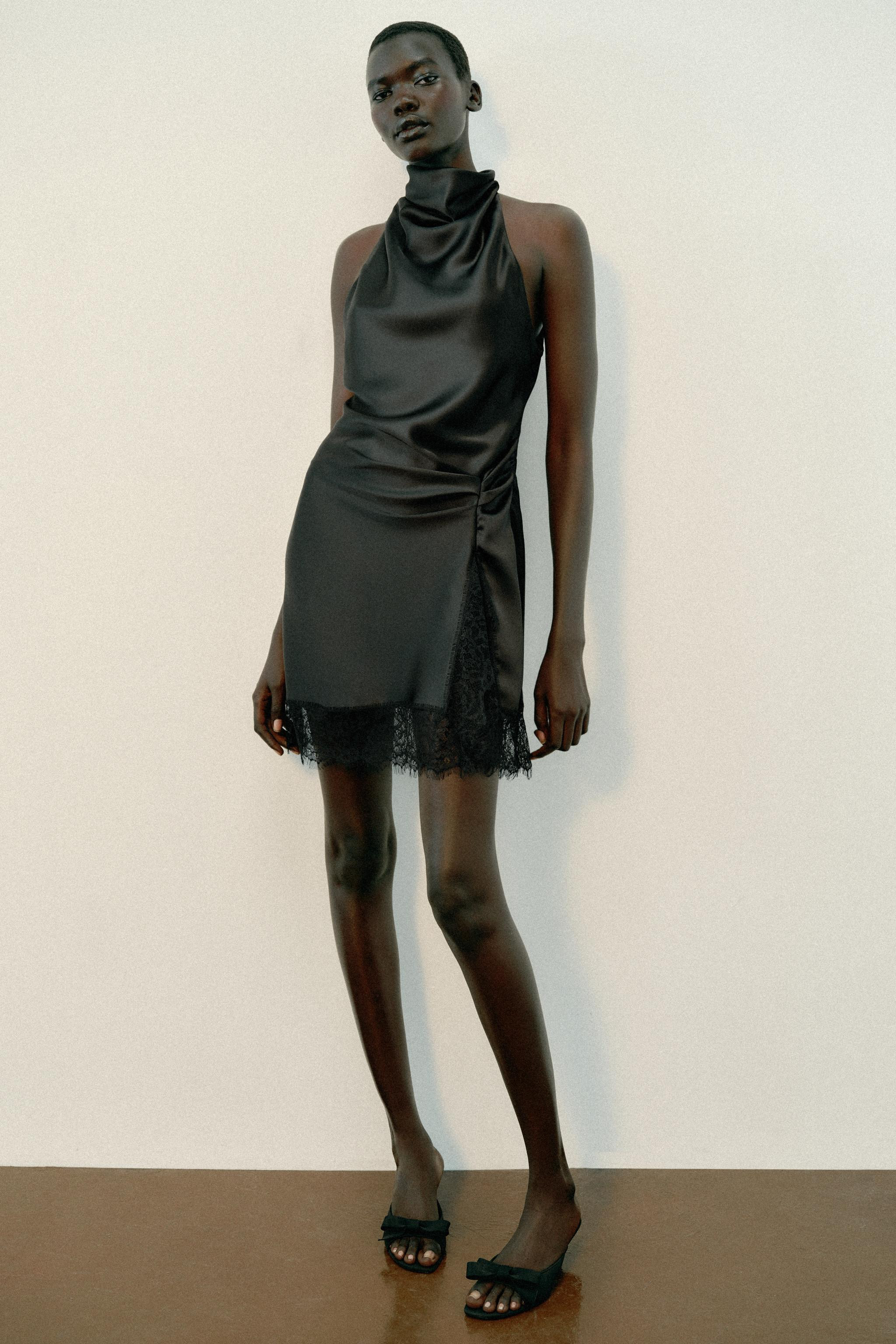 SATIN LACE HALTER DRESS | Zara US