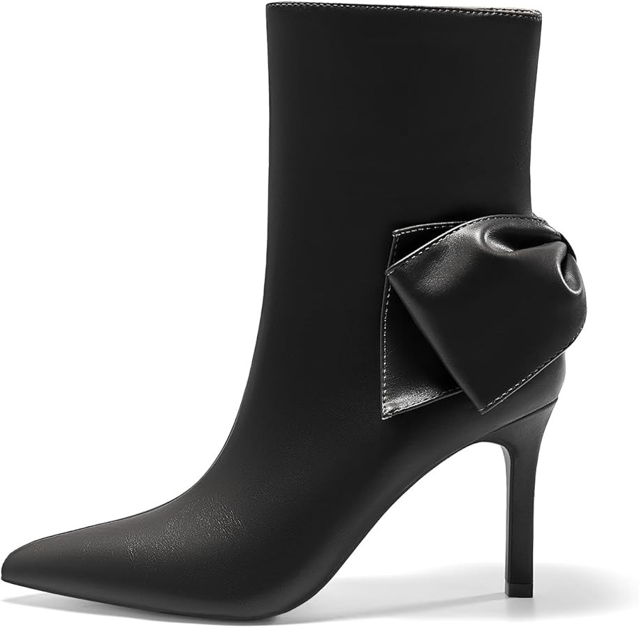 Coutgo Womens High Heel Ankle Boots Pointed Toe Bow Side Zipper Booties Stiletto Winter Booties C... | Amazon (US)