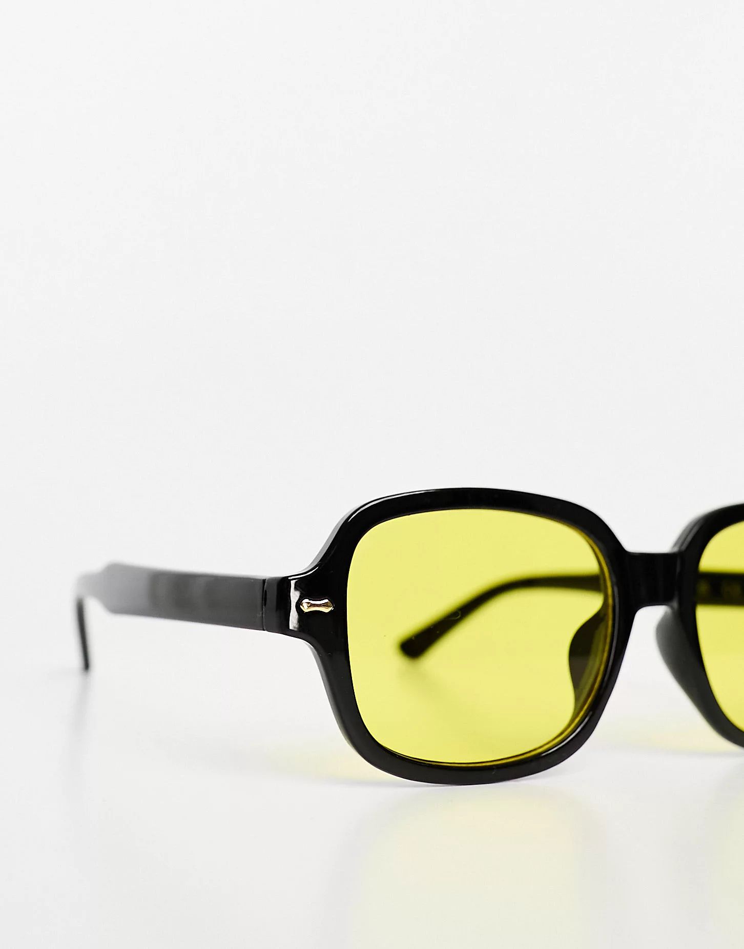 Jack & Jones retro rectangle sunglasses with yellow lenses in black   | ASOS | ASOS (Global)