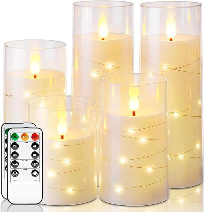 Homemory Flameless Candles with Embedded Star String Fairy Lights, Battery Operated Candles, LED ... | Amazon (US)