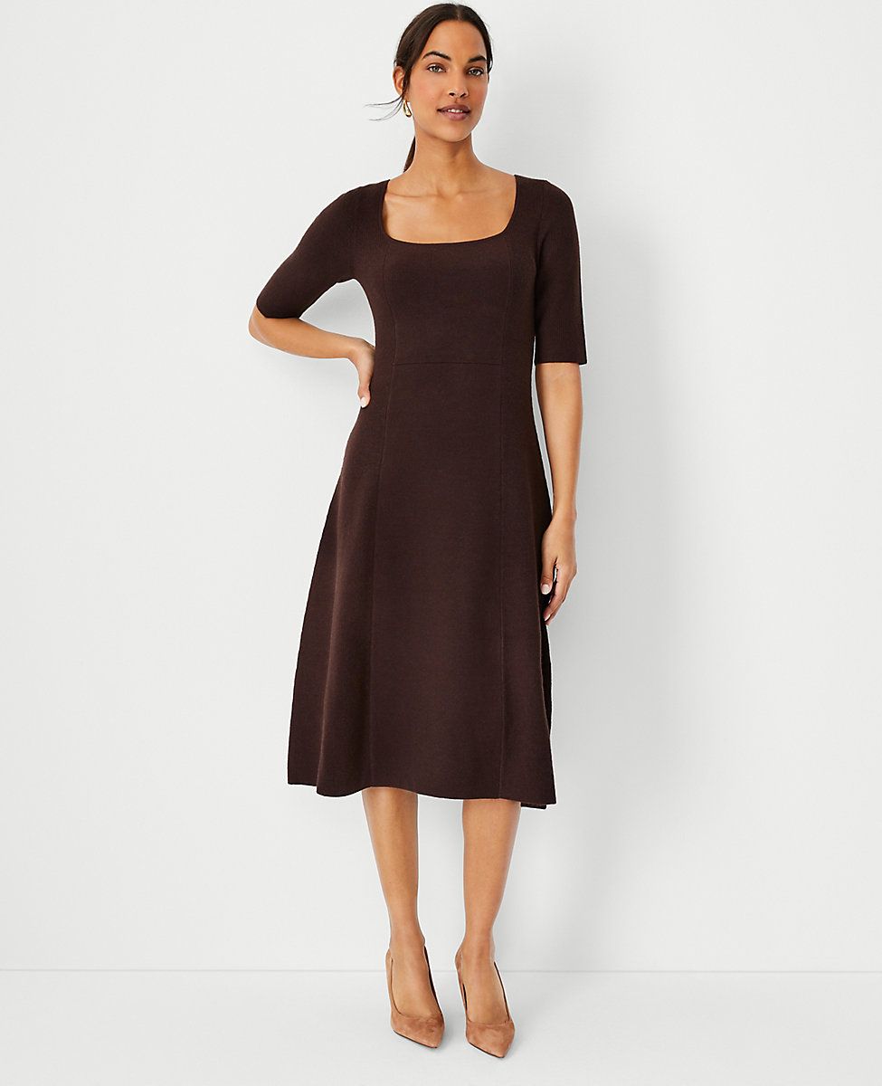 Ribbed Square Neck Sweater Dress | Ann Taylor (US)