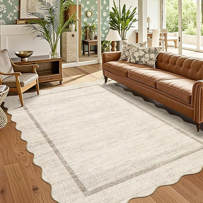 GarveeHome Scalloped Washable Rugs 5x7 Rug for Living Room Modern Non Slip | Amazon (US)
