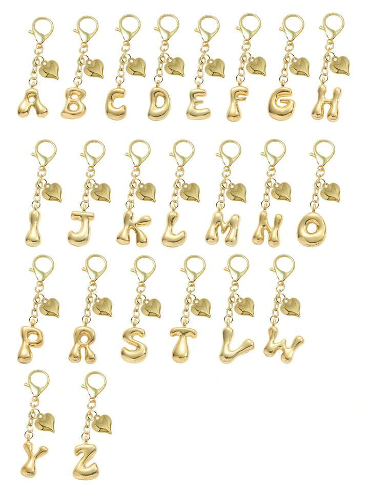 Initial Letter A-Z Keychain - Elegant Golden Metal Letter Keyring With Lobster Clasp, With Heart ... | SHEIN