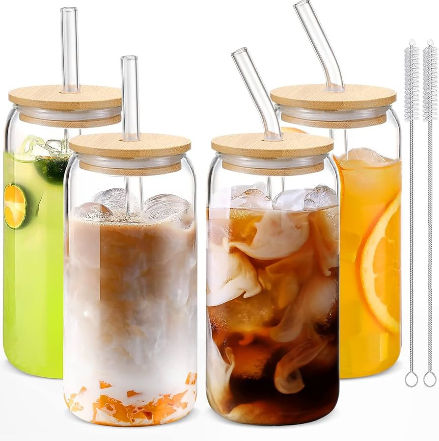 JORTINE Gläser mit Deckel und Strohhalm,4er Cocktailgläser 500ML Bierdosengläser,Trinkgläser,... | Amazon (DE)