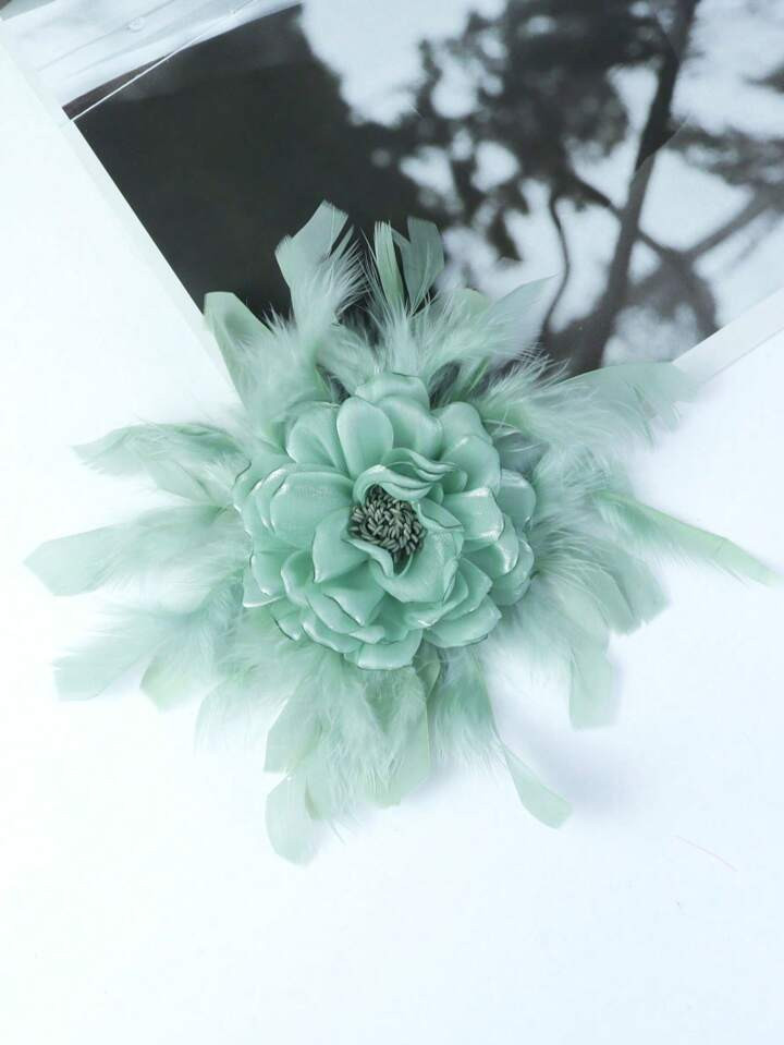 20cm handgemaakte veren mesh rozenbloem broche, vrouwen bloem haarspeld kostuum accessoire | SHEIN