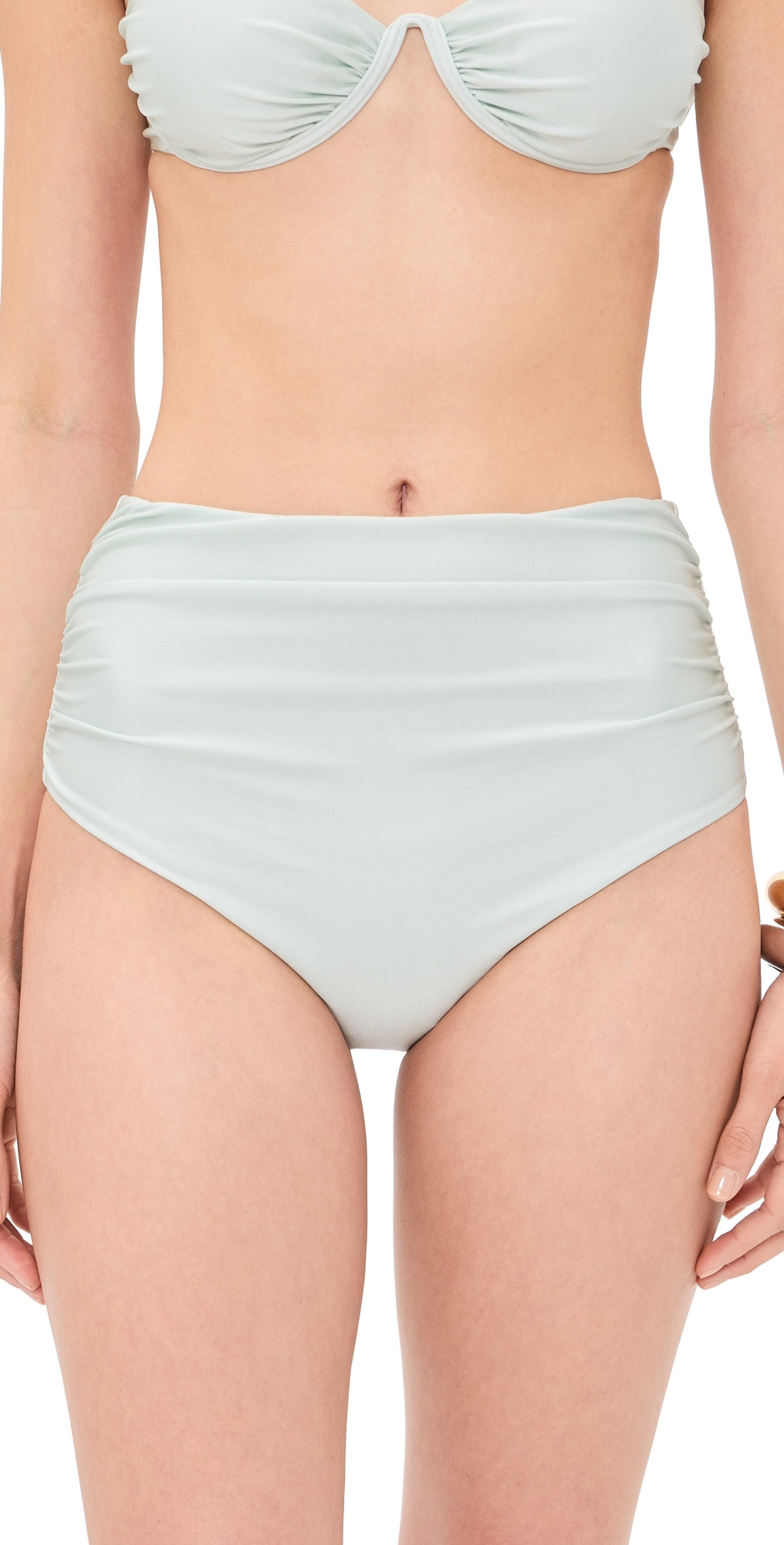 SIMKHAI Teya High Waisted Ruched Bikini Bottoms Mint XS | Shopbop
