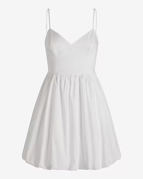 V-Neck Poplin Mini Bubble Dress | Express