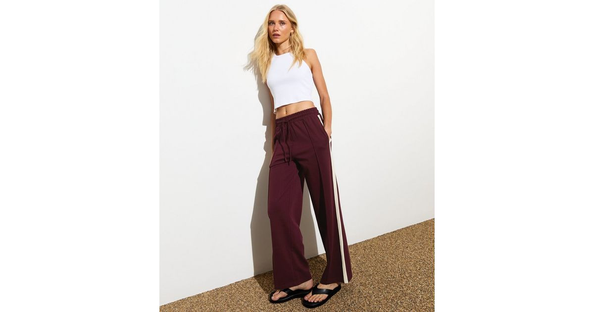 Burgundy Side Stripe Wide Leg Joggers | New Look | New Look (UK)