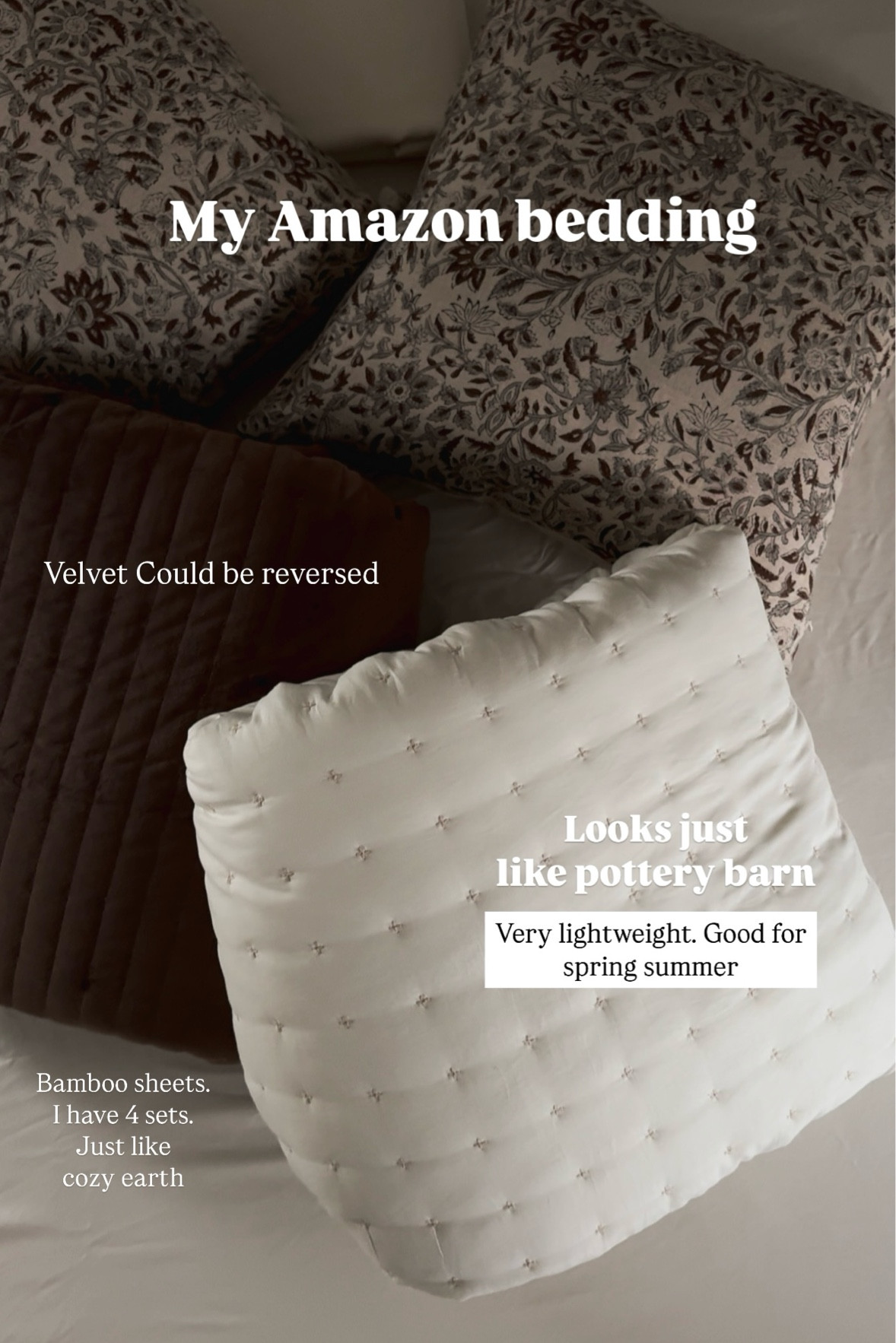 My new bedding look for less from Amazon, this looks very similar to a style. I really loved at West Elm, but the quilt was sold out so I decided to find it for less on Amazon, this pic stitch quilt is very similar to pottery barn, except it’s lightweight, making it perfect for spring and summer the brown quilt is velvet and can be reversed. The throw pillows were the biggest splurge in this whole look 

#LTKHome #LTKStyleTip #LTKSaleAlert
