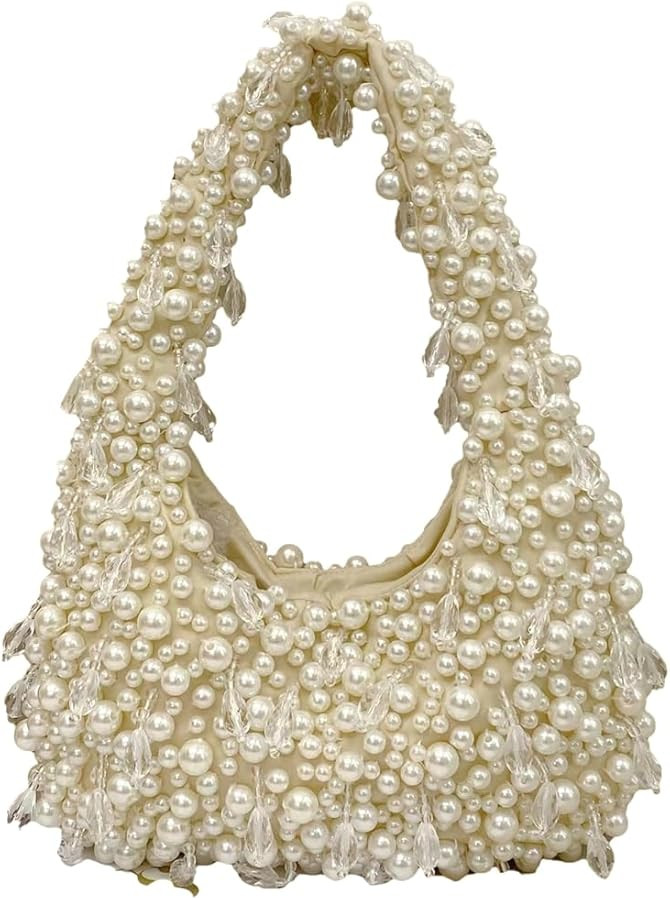 Trendy Pearl Shoulder Purse for Women Small Y2k Tote Bags for Party Rhinestone-Encrusted Designer... | Amazon (US)