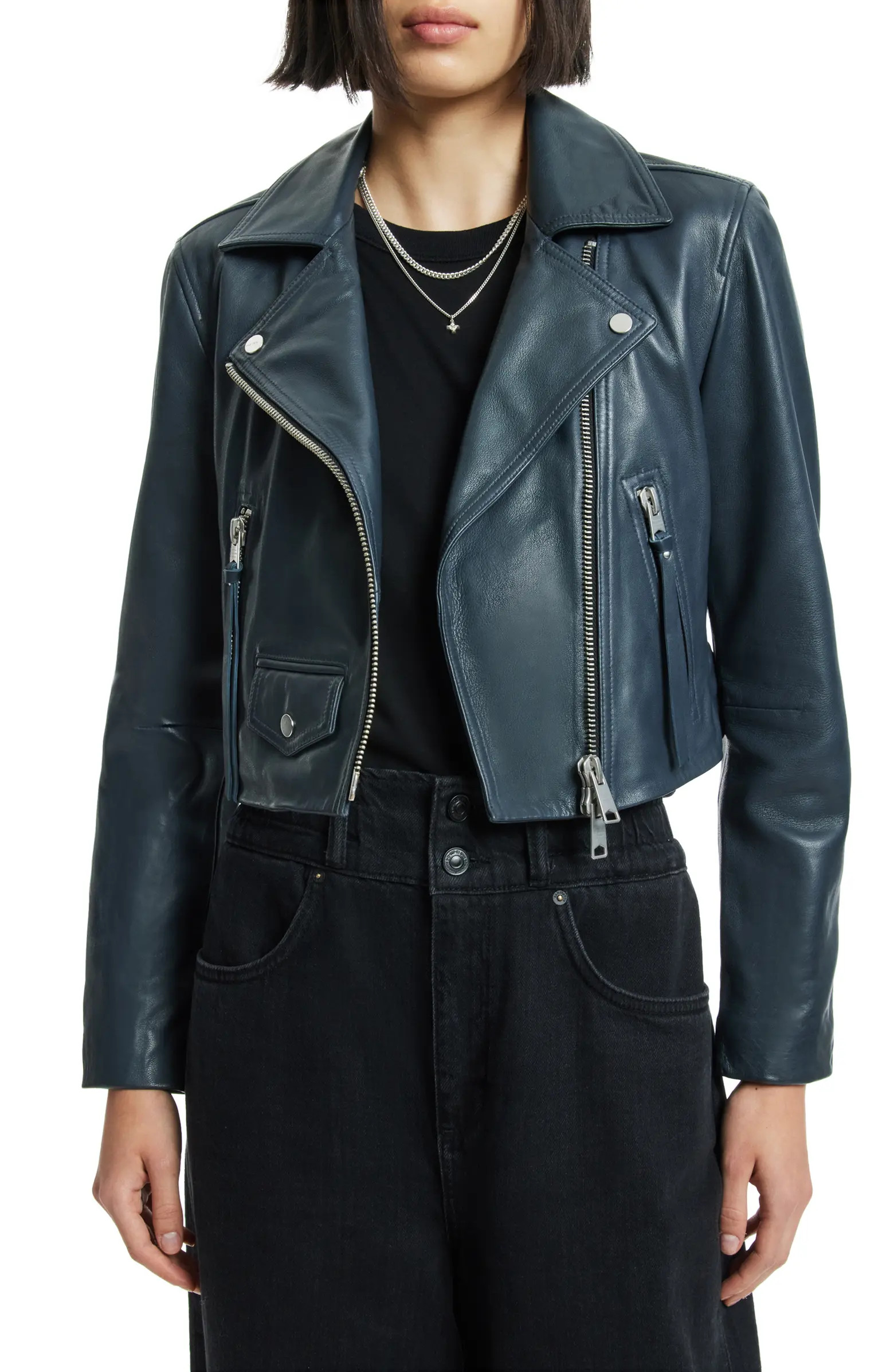Elora Crop Leather Biker Jacket | Nordstrom