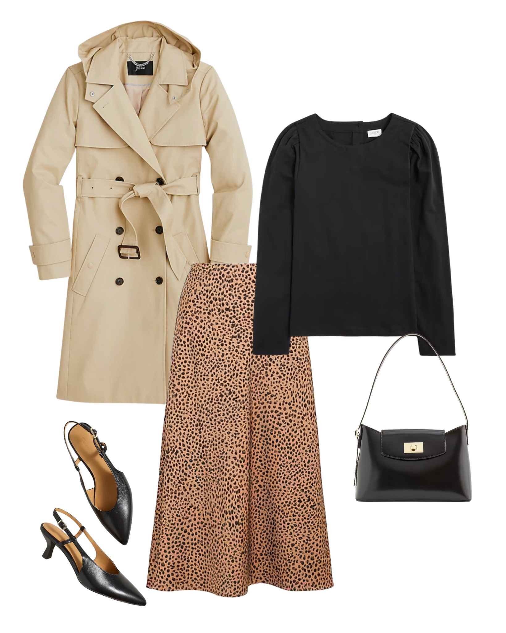 6 ways to wear a trench coat ✔️

Black sweater
Leopard midi skirt
Black Slingback heels pumps