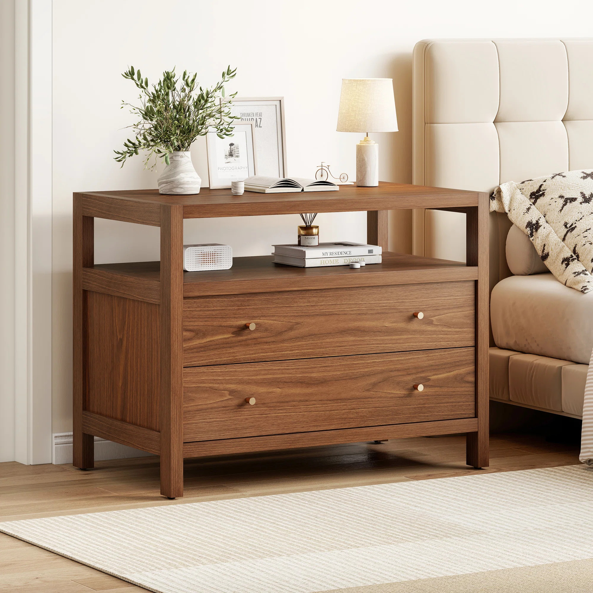 32'' 2-Drawer Nightstand With An Open Storage | Wayfair North America