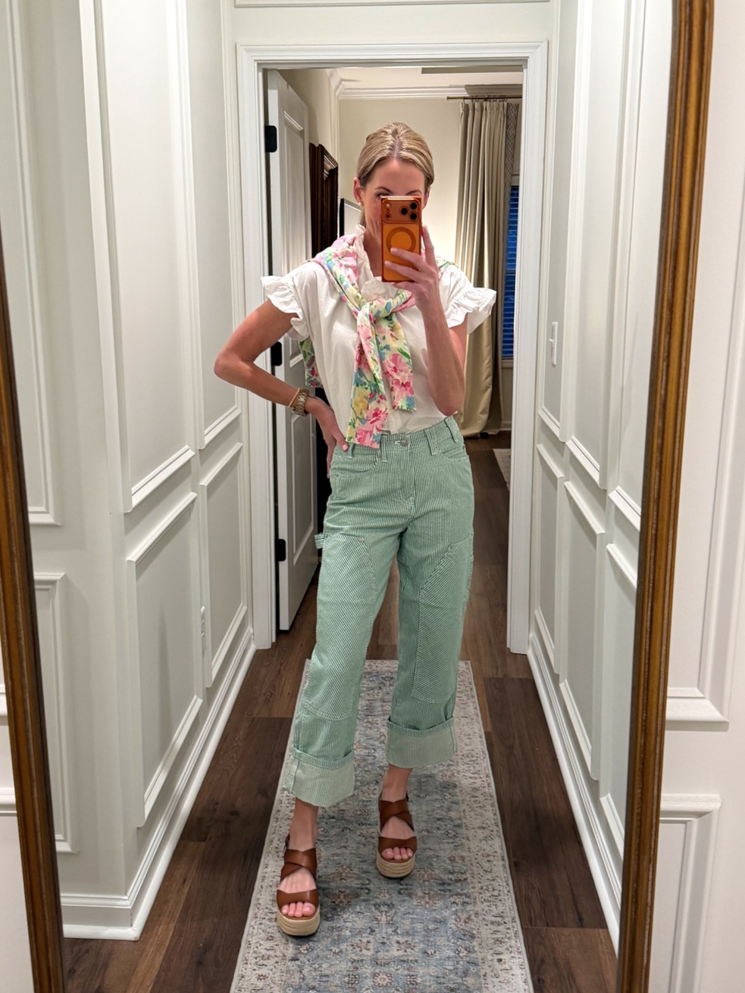 Today’s outfit of the day… Walmart jeans that I cannot get enough of… green stripe size 0. Free assembly top.  (We sold out. Linked options) and sweater.  Size small.