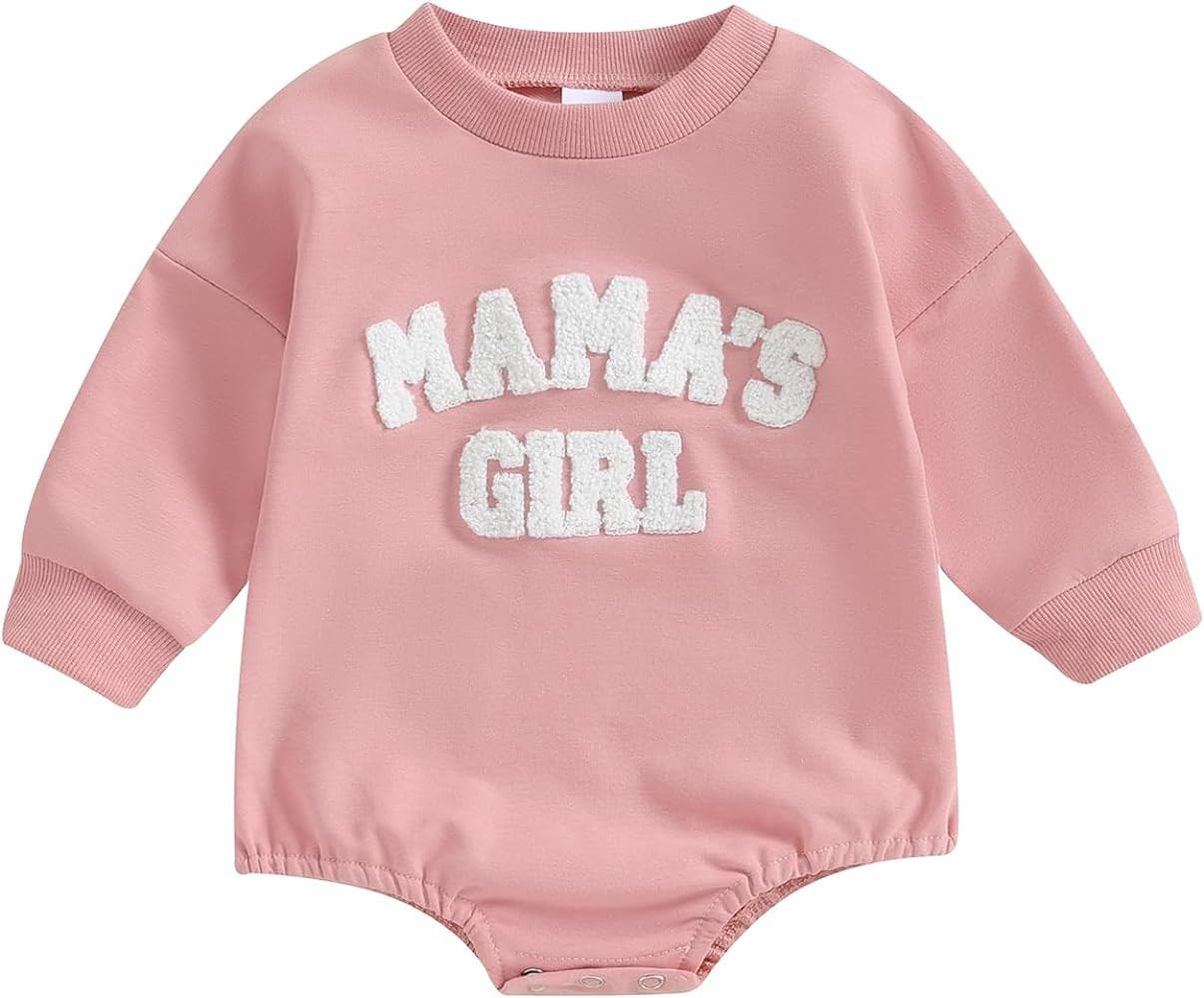 Multitrust Toddler Baby Girl Clothes Embroidery Mama's Girl Sweatshirt Romper Oversized Bodysuit ... | Amazon (US)