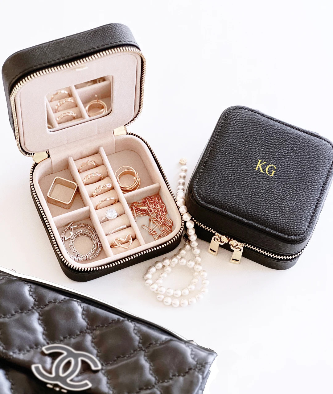 Custom Black Saffiano Leather Medium Square, Leather Jewelry Box,leather Travel Case,leather Jewe... | Etsy (US)