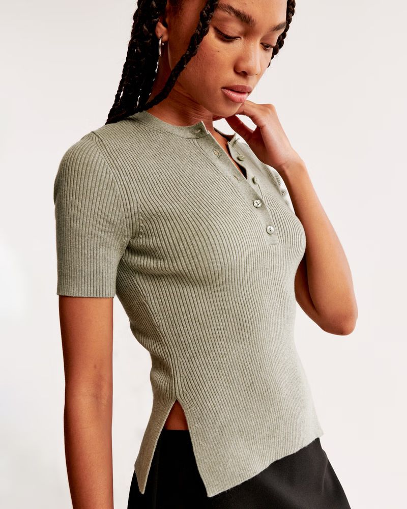 Slim Henley Sweater Tee | Green Tee | Green Sweater | Work Wear Style | Abercrombie & Fitch (US)