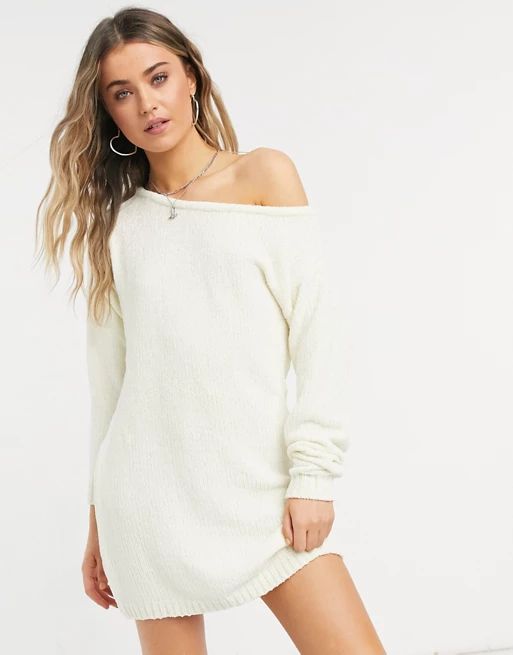 In The Style x Billie Faiers off shoulder jumper dress in white | ASOS (Global)