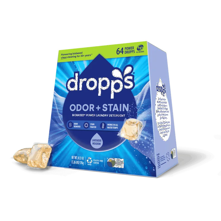 Dropps Laundry Odor and Stain Detergent Pods, Biobased, Lavender Meadow, 64 Ct | Walmart (US)