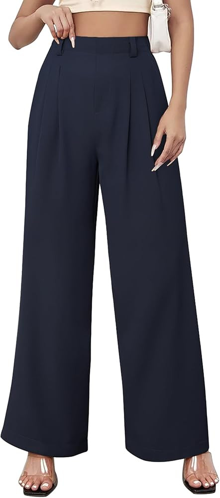 Womens Wide Leg Pants High Waisted Dress Pants Straight Leg Work Office Trousers with Pockets Bus... | Amazon (US)