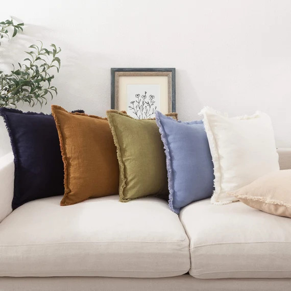 20 x 20 Pillow Cover Linen Throw Pillow Cover with Fringes Decorative Pillow Cover Fall Autumn Cu... | Etsy (US)