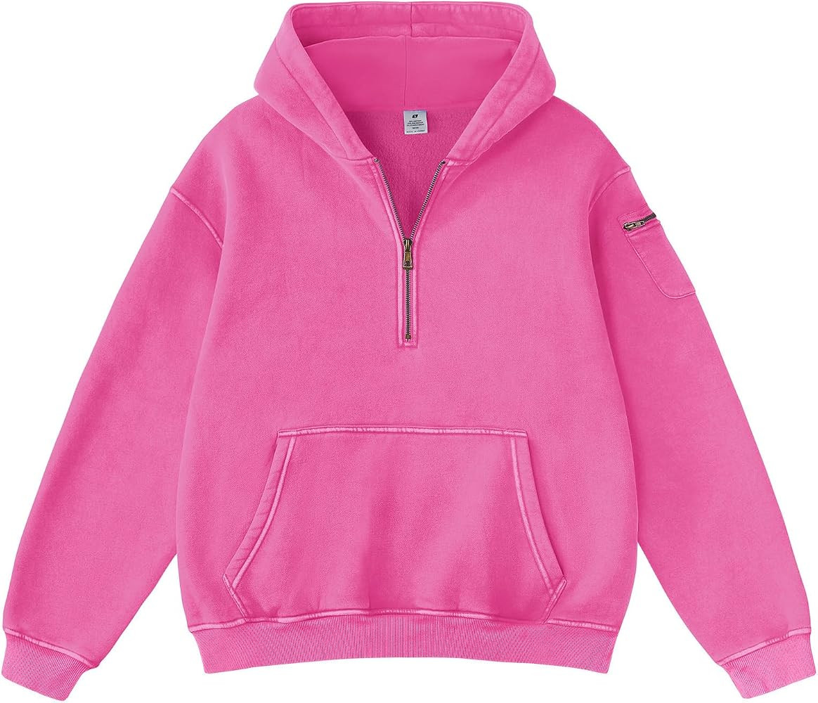 FAIABLE Women's Oversized Washed Quarter Zip Hoodie Loose Fit Pullover Sweatshirt with Pockets | Amazon (US)