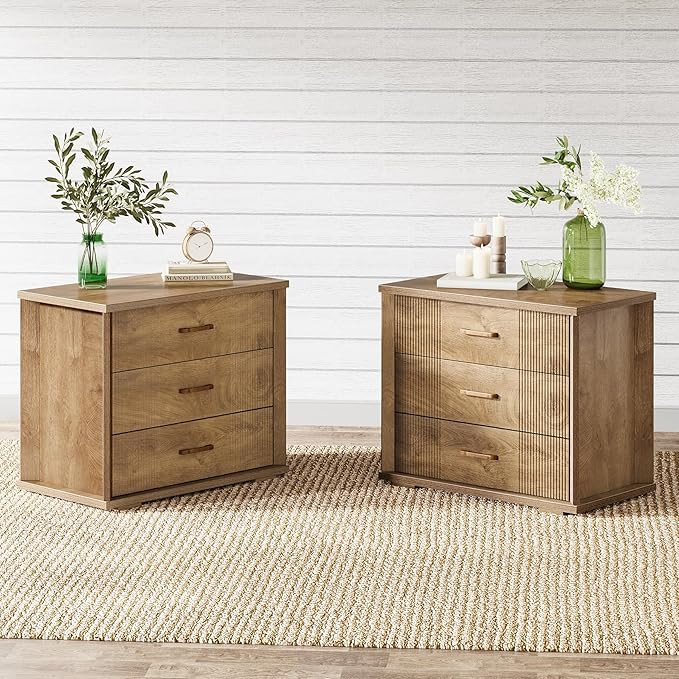 Tribesigns 3-Drawer Nightstand Set of 2 for Bedroom, 31.5" Wide Large Bed Side Table with Storage... | Amazon (US)