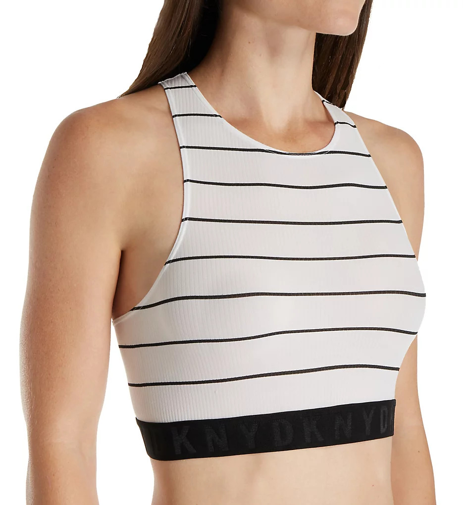 DKNY Women's Seamless Litewear Rib Crop Top Bra in Black/White Stripe | Size Small | HerRoom.com | HerRoom