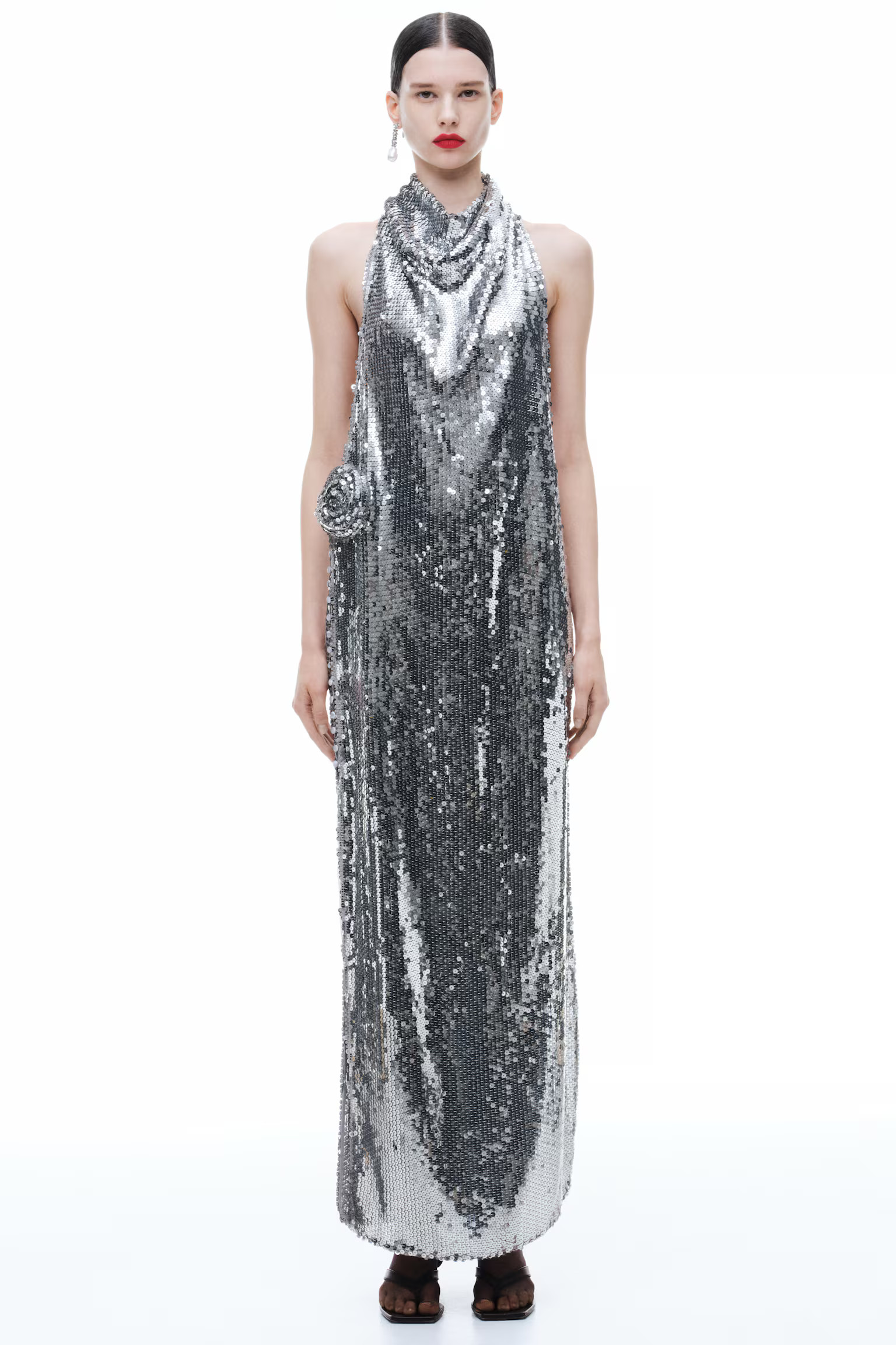 MAXI-JURK MET PAILLETTEN EN ROOSAPPLICATIE | H&M (DE, AT, CH, NL, FI)