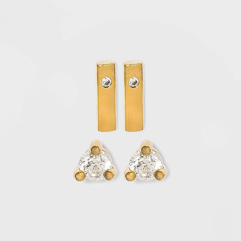 14K Gold Plated Cubic Zirconia and Bar Stud Duo Earrings - A New Day™ | Target