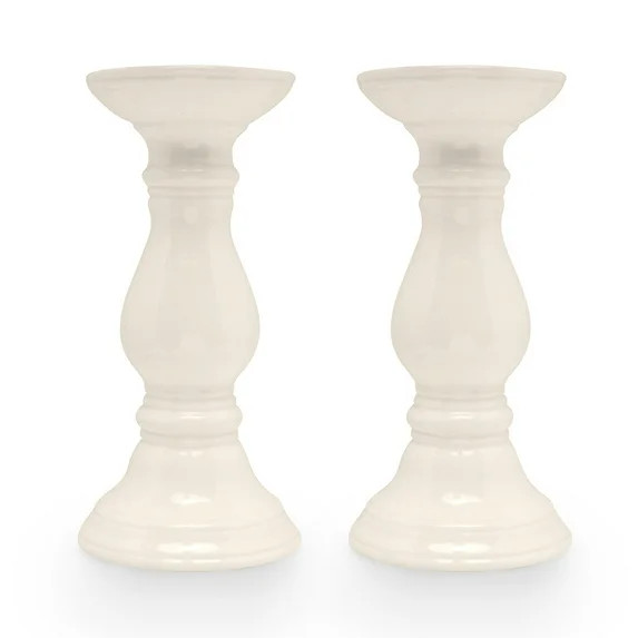 Bonita Home 9" Candle Holder Set, Ceramic Candle Stick Holder - Pillar or Taper Candles, Set of 2... | Walmart (US)