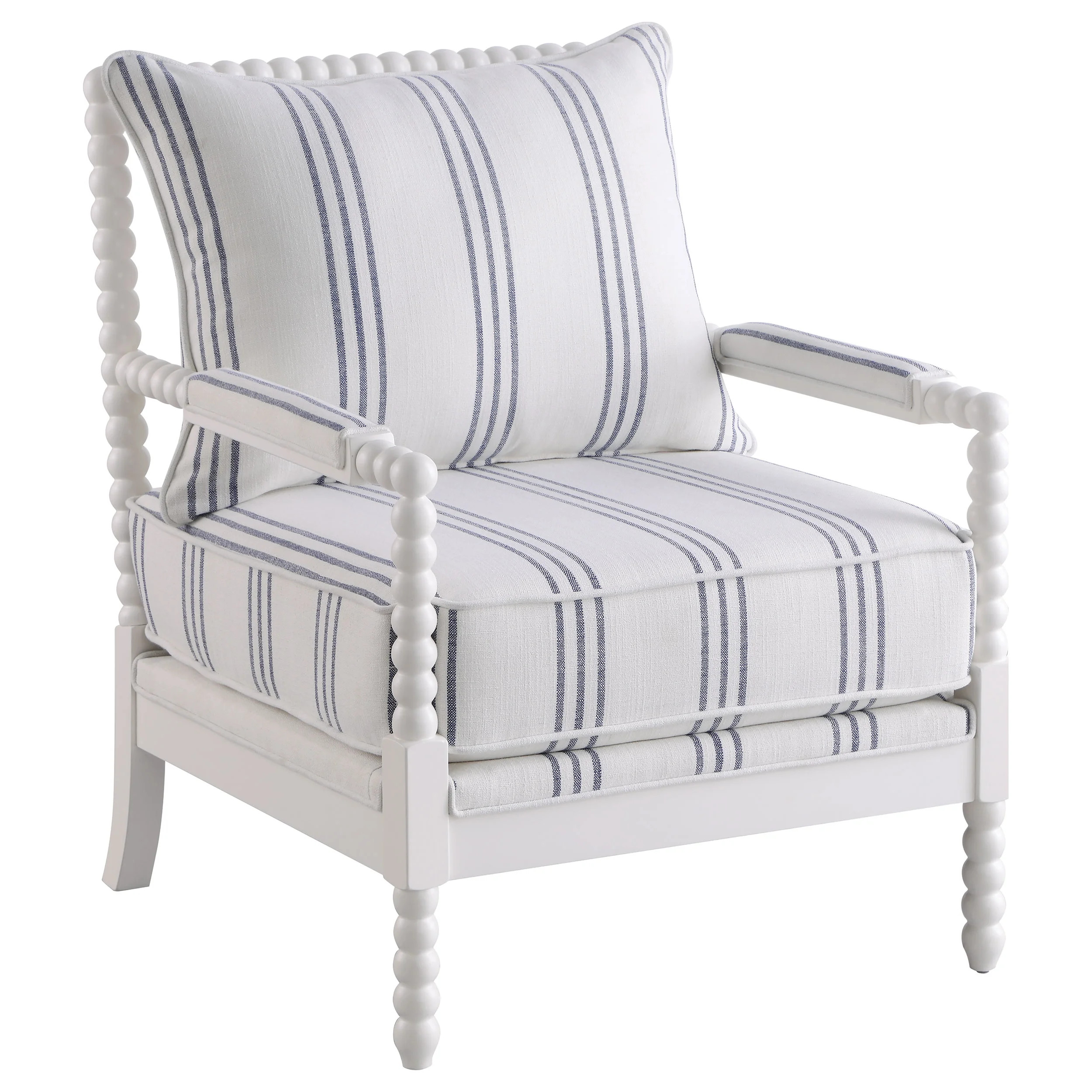 Blanchett Upholstered Bobbin Accent Chair White and Navy | Walmart (US)