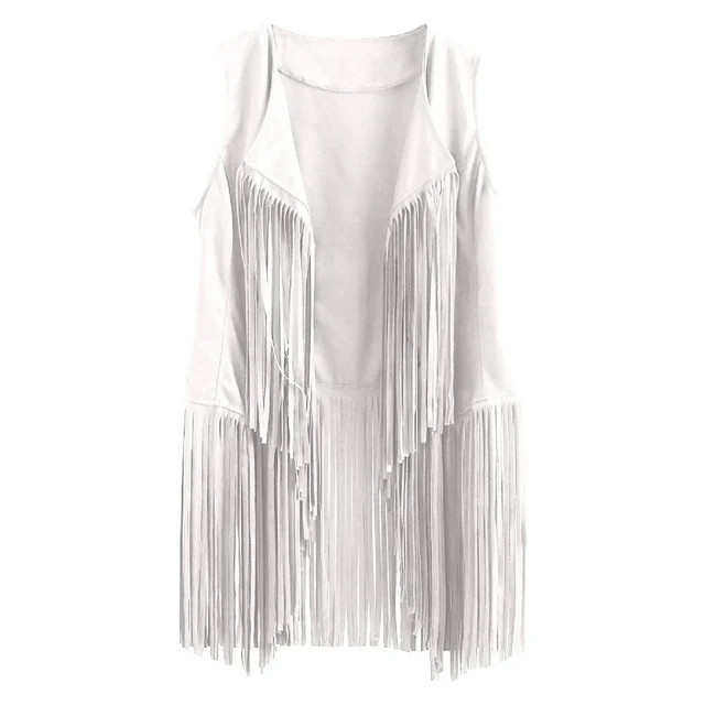 jsaierl Women's Fringe Trim Sleeveless Lapel Open Front Vintage Cowgirl Vest Jacket Cardigan | Walmart (US)